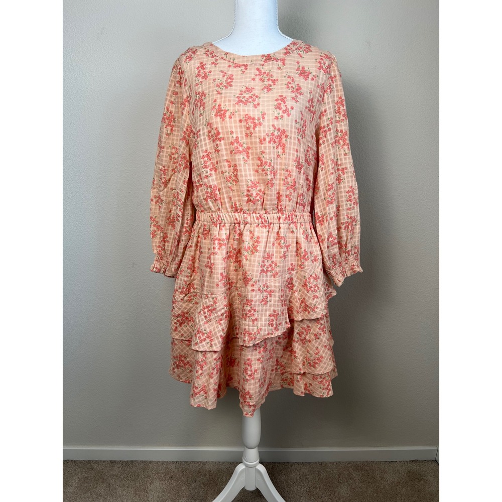 LOFT Floral Cotton Mini Dress L Pink Asymmetrical Hem Fairycore Boho Prairie
